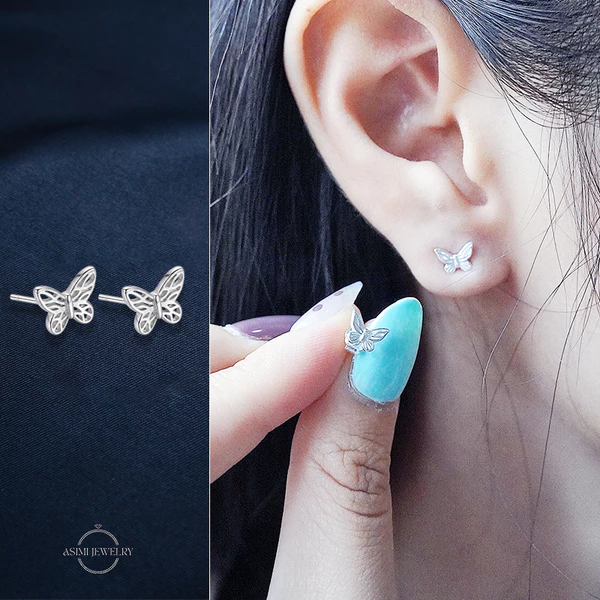 Bông tai bạc Ý S925 cánh tiên thanh thoát Asimi Ethereal Fly KT34 - đeo trên mẫu