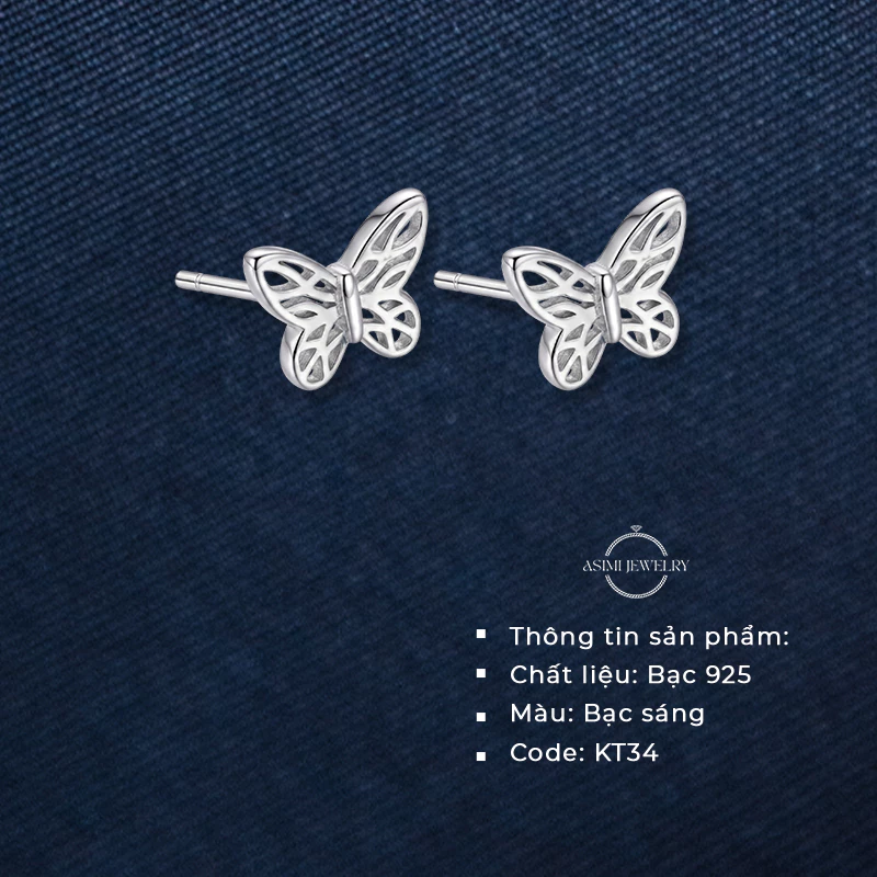 Bông tai bạc Ý S925 cánh tiên thanh thoát Asimi Ethereal Fly KT34 2