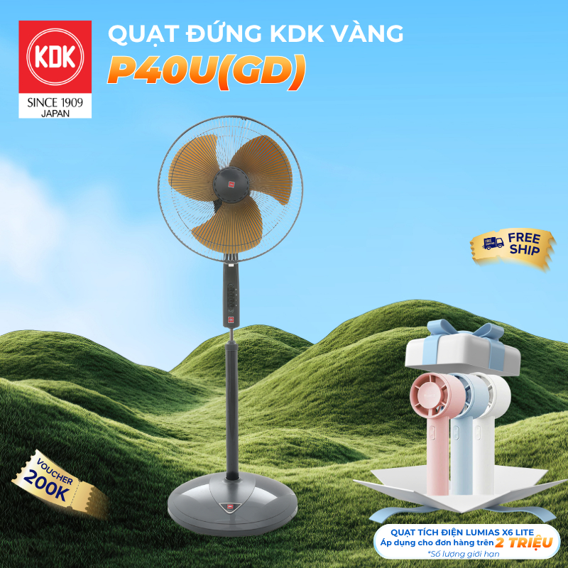Quạt đứng KDK màu Vàng  P40U(GD) - Bảo hành Chính hãng KDK