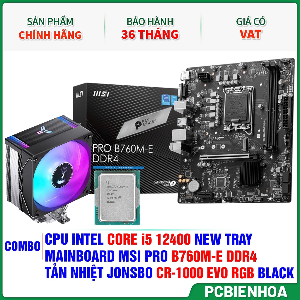 Combo máy tính I5 12400/14400 Tray New+ B760M-E D4 +CR1000