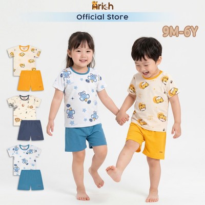 Bộ cộc tay Asbaby Animal, vải poly cool mềm, mát cho bé trai, bé gái size 9 tháng đến 6 tuổi