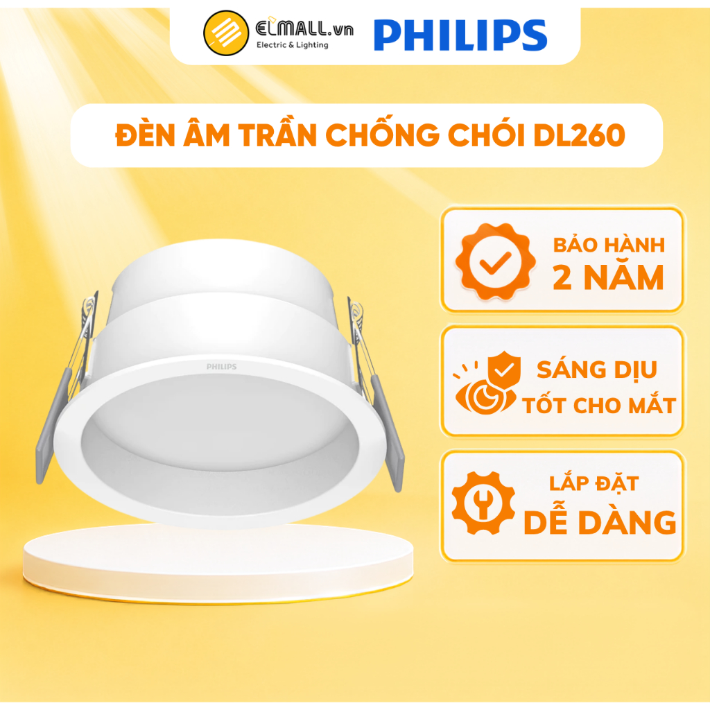 Đèn LED PHILIPS âm trần chóa sâu DL260 7W, 11W D75- Góc chiếu: 100°- Ánh sáng trung tính, trắng