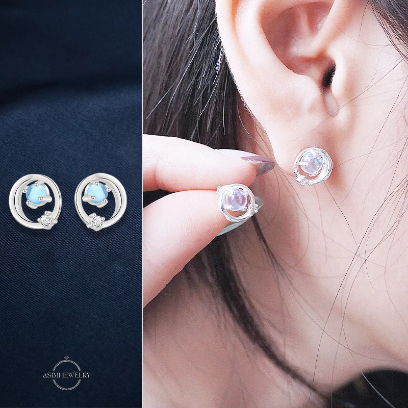 Bông tai bạc Ý S925 đính đá Ocean đơn giản Asimi Ocean Line KT35 4