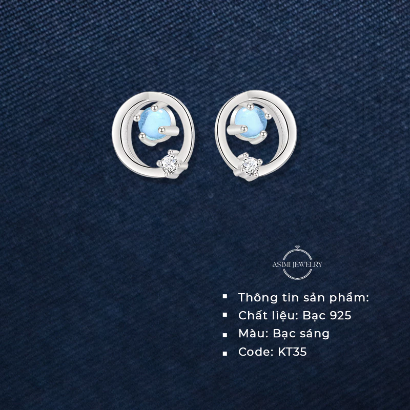 Bông tai bạc Ý S925 đính đá Ocean đơn giản Asimi Ocean Line KT35 2