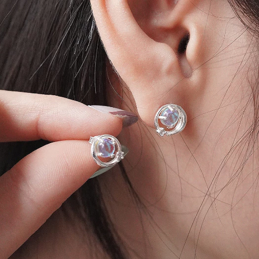 Bông tai bạc Ý S925 đính đá Ocean đơn giản Asimi Ocean Line KT35 5