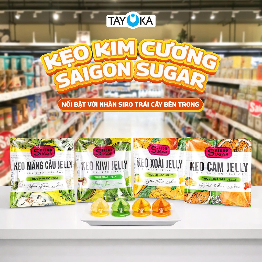 [ HÀNG XÁ ] Kẹo Kim Cương Jelly Nhân Sốt Trái Cây Saigon Sugar 7 Vị Fruit Jelly Fruit Candy Kẹo Dẻo 