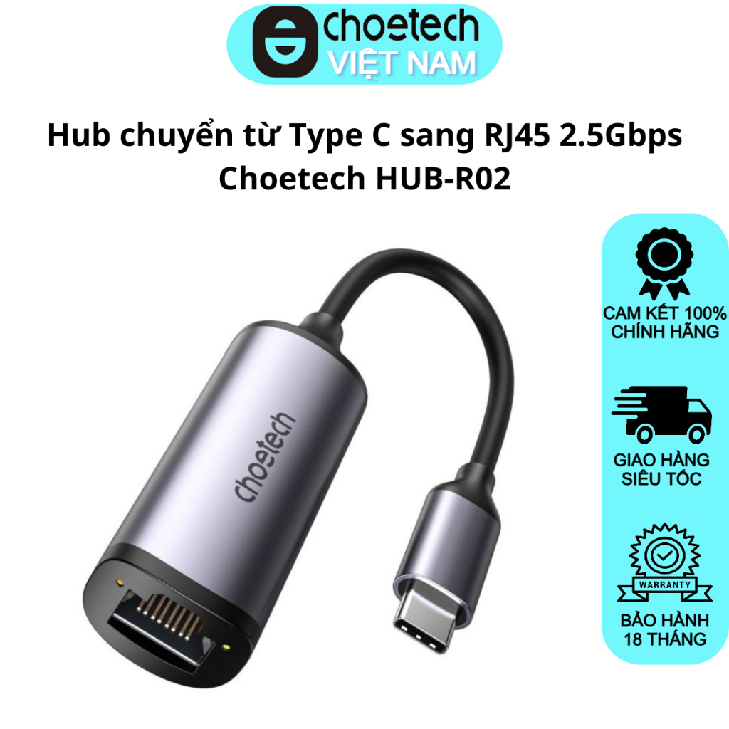 Hub chuyển từ Type C sang RJ45 2.5Gbps Choetech HUB-R02