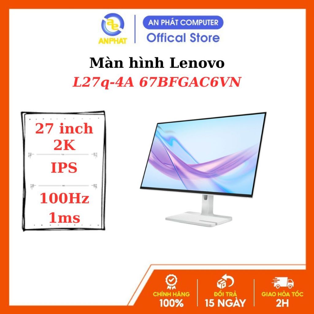 Màn Hình Lenovo L27q-4A 67BFGAC6VN | 27 inch 2K QHD IPS - 100Hz - 1ms/4ms - Đồ Họa & Văn Phòng Nâng 