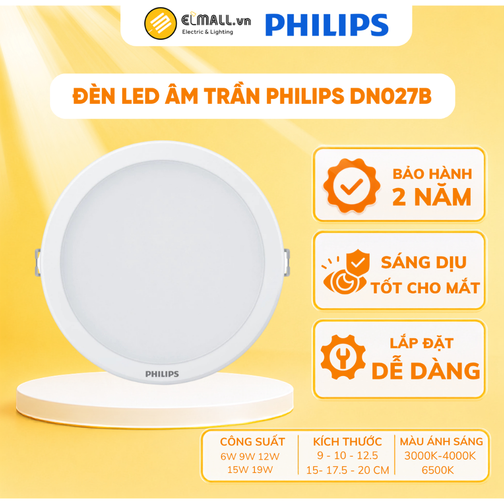 Đèn âm trần tròn viền kim loại DN027B G3 Philips 6W, 9W, 12W, 15W, 19W - ELMALL