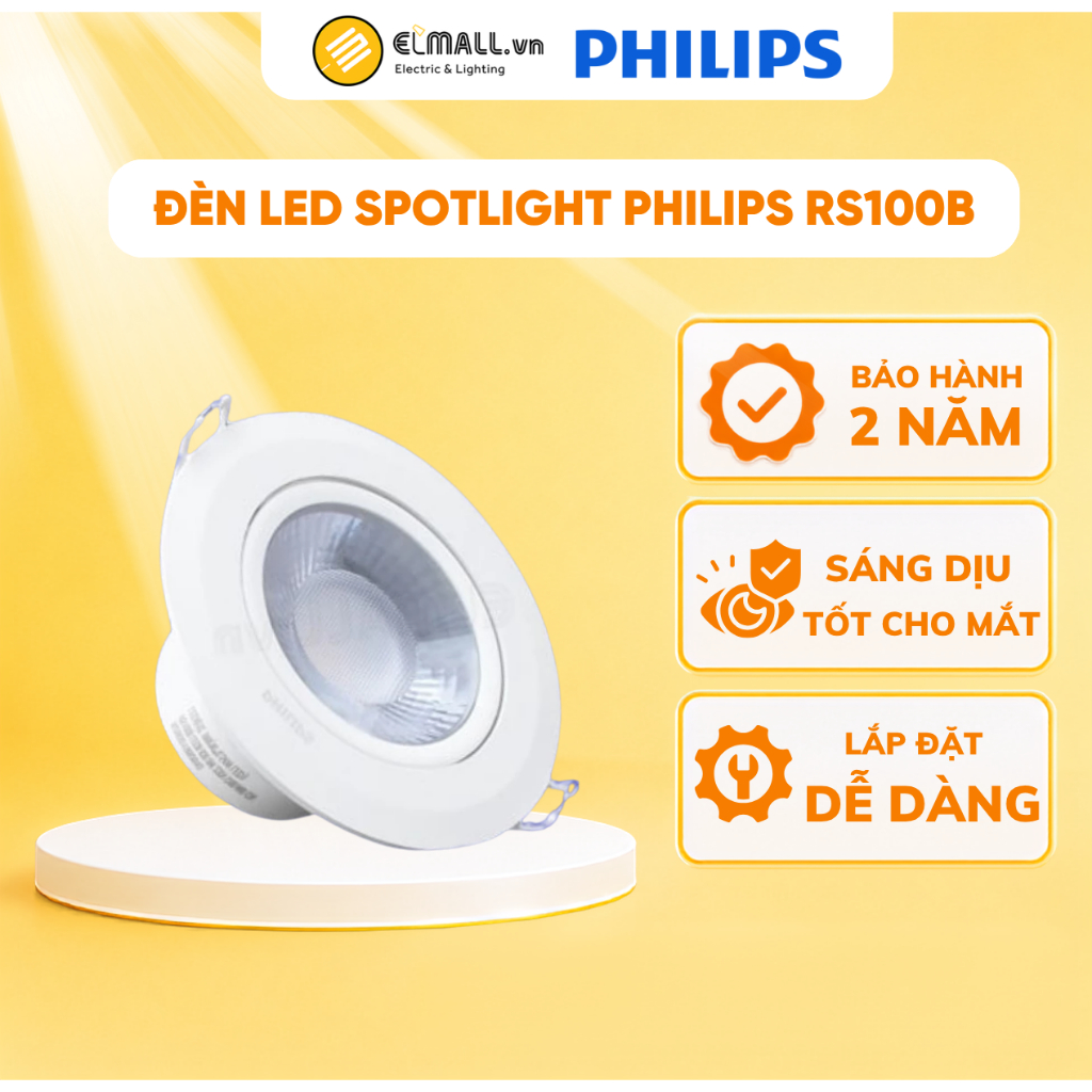 Đèn led âm trần Philips 9w D90 RS100B chiếu điểm chỉnh hướng ánh sáng trung tính, vàng - ELMALL