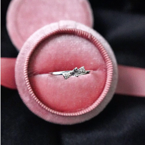 Nhẫn bạc Ý S925 nơ đính đá trái tim Asimi Coquette Amour NA29 6