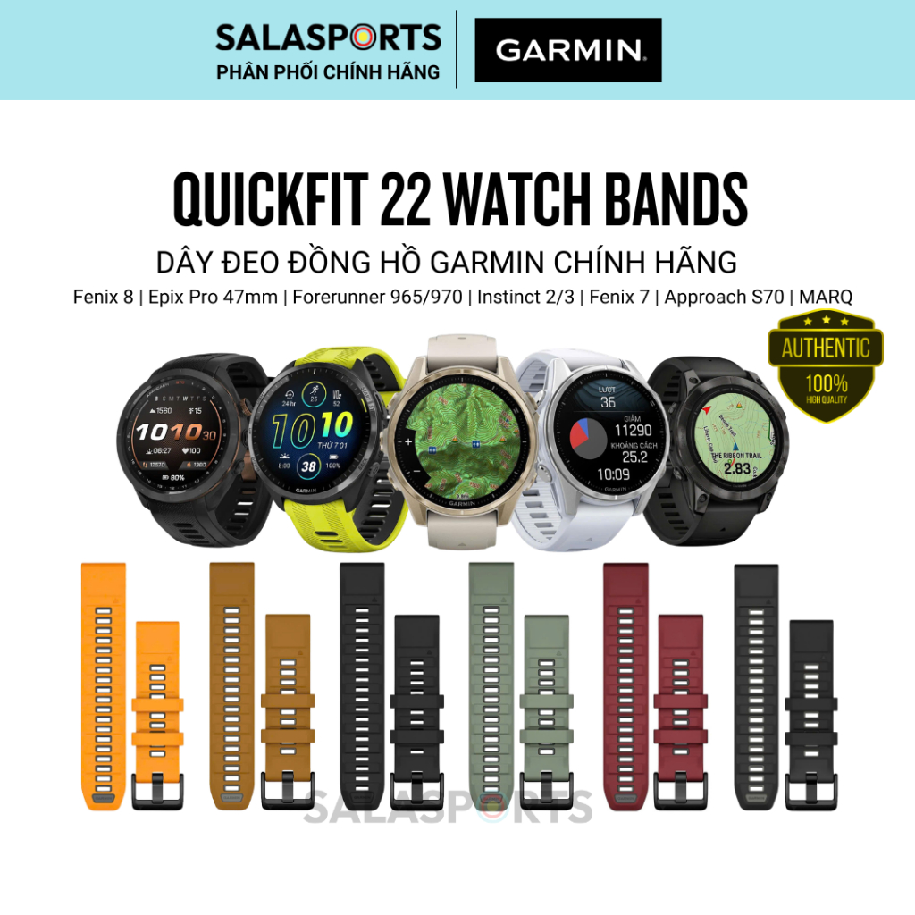 Dây Đeo Đồng Hồ Garmin QuickFit 22 Silicone 22mm Fenix 7/8 (47mm), Epix Pro (47mm), Forerunner 965/9