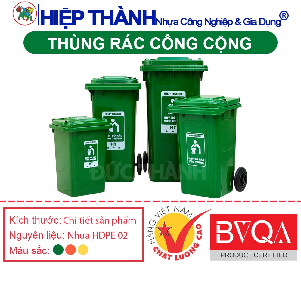 Thùng Rác Công Cộng 60L, 85L, 90L, 120L, 240L Nắp Kín Có Bánh Xe - Nhựa Hiệp Thành