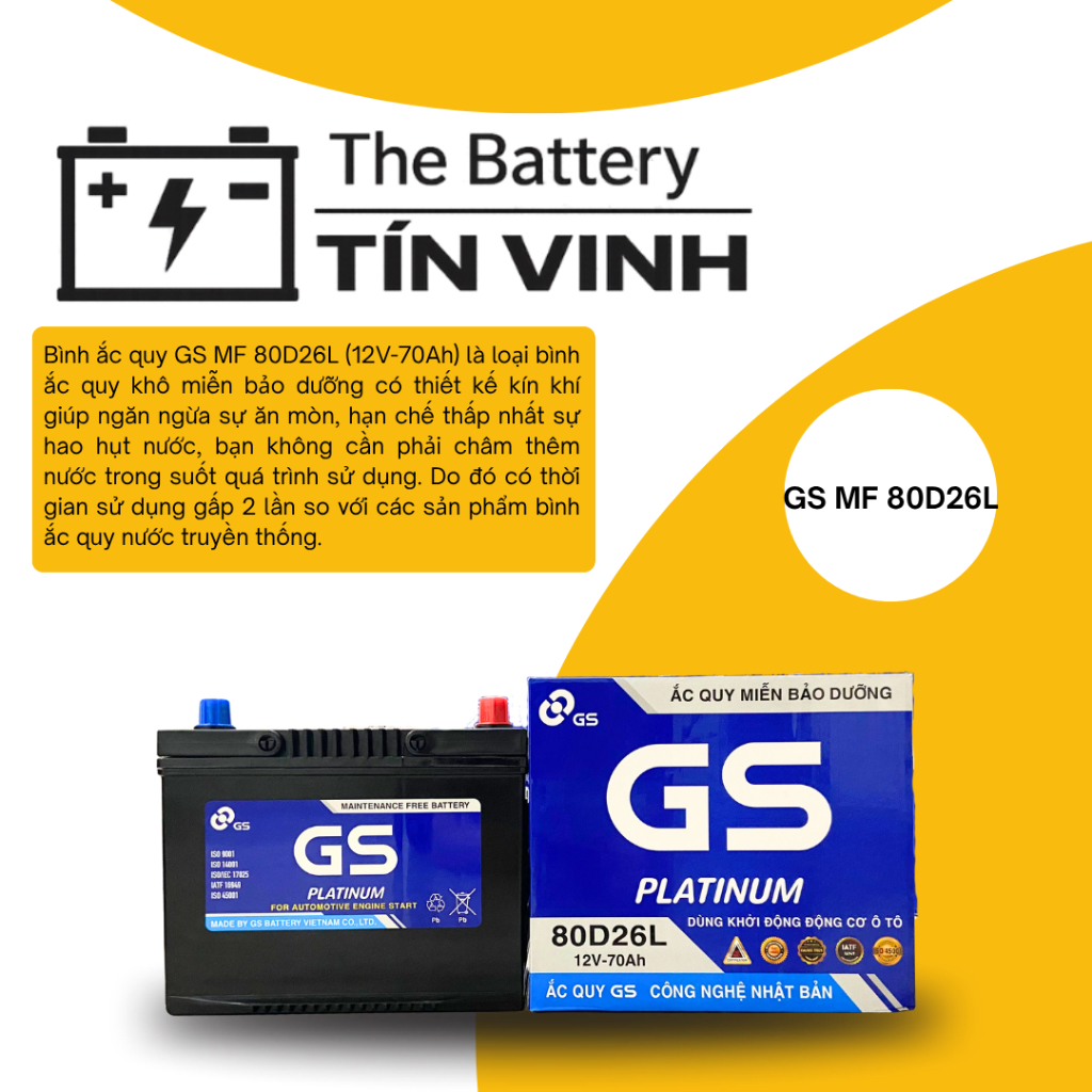 Bình ắc quy GS MF 80D26L (12V-70Ah)