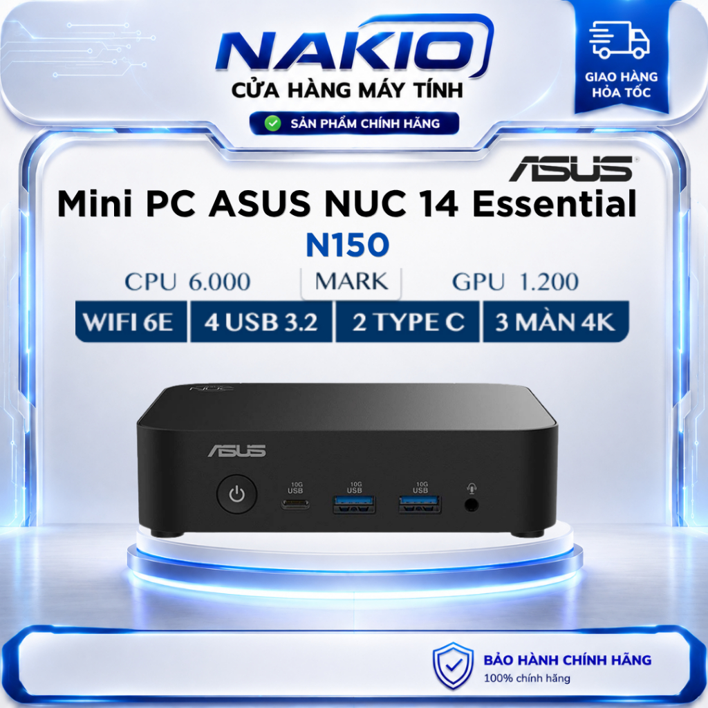 Bộ Mini PC ASUS NUC 14 N150 NUC14MNK1500000 Chuyên Văn Phòng Ram DDR5 WiFi 6 Bluetooth 5.3