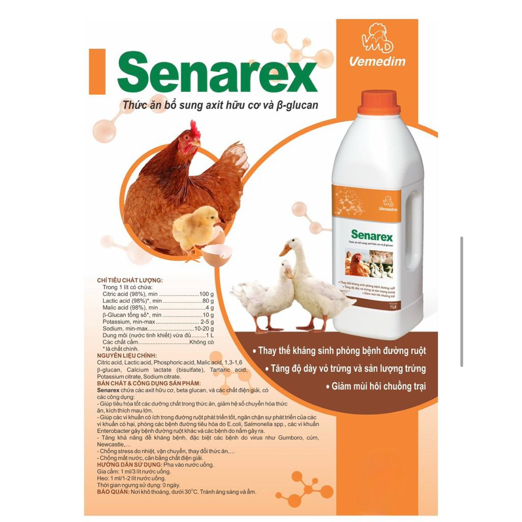 Vemedim SENAREX - Thức ăn bổ sung axit hữu cơ và b-glucan cho gia súc, gia cầm, cá ếch lươn