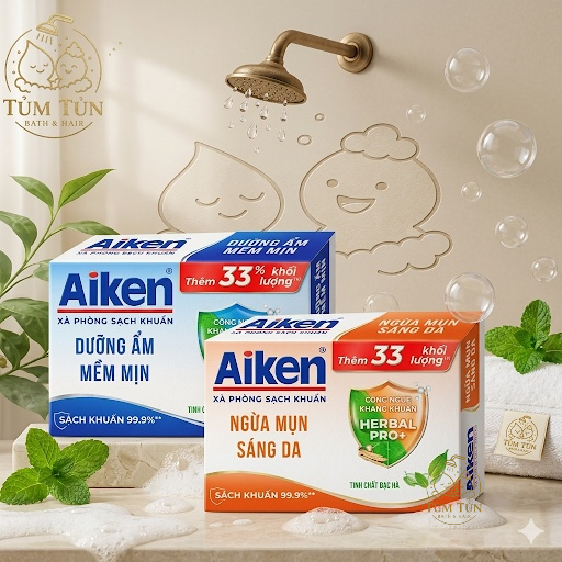 [Tăng 33%] Xà Bông Cục Aiken Kháng Khuẩn 120g – Sạch Khuẩn, Dịu Nhẹ Cho Da, Thơm Mát Lâu