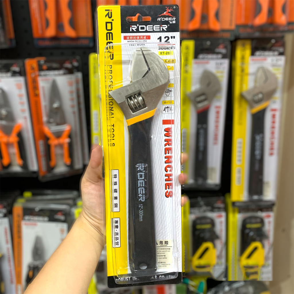 Mỏ lết 12'' 300mm [HÀNG CHÍNH HÃNG] R'DEER thép CRV cứng cáp, tay cầm bọc dạ chống trượt cao cấp