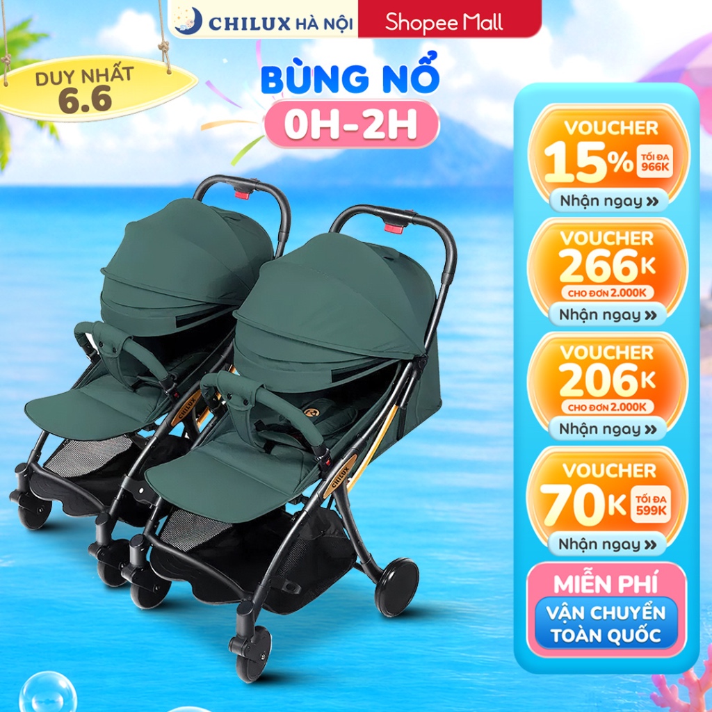 [CHƯA KÈM THANH NỐI] Xe đẩy đôi cho bé CHILUX D23 - GỒM 2 XE ĐẨY ĐƠN D23 VÀ BỘ 3 THANH NỐI, DỄ DÀNG 