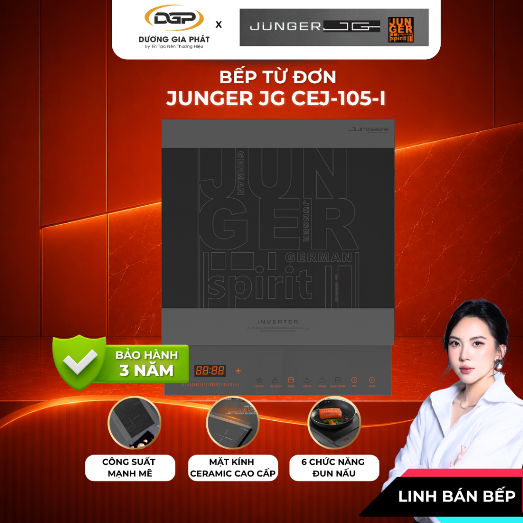 [CHÍNH HÃNG] Bếp Từ Đơn Junger JG CEJ-105-I Công Nghệ Inverter Cảm Ứng Trượt Slider 2000W - Bếp Dươn