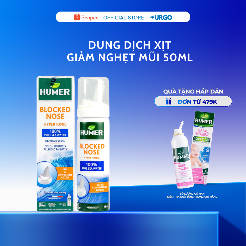 Dung Dịch Xịt Mũi Humer Giảm Nghẹt Mũi Tối Ưu Nước Biển Vô Trùng Cho Trẻ em Và Người lớn (50 ml)
