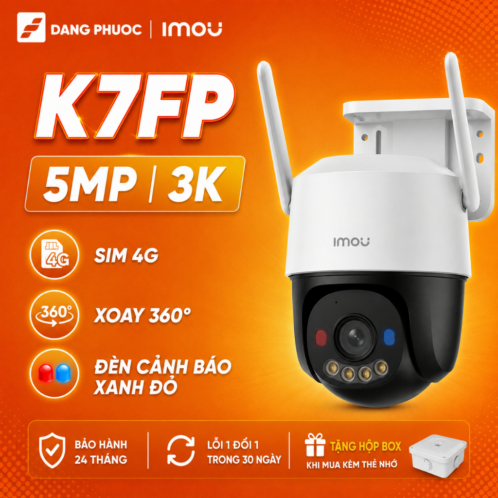 Camera 4G Ngoài Trời IMOU K7FP 3MP/ 5MP Dùng Sim 4G, Cảnh Báo Xanh Đỏ, Quay Quét 360