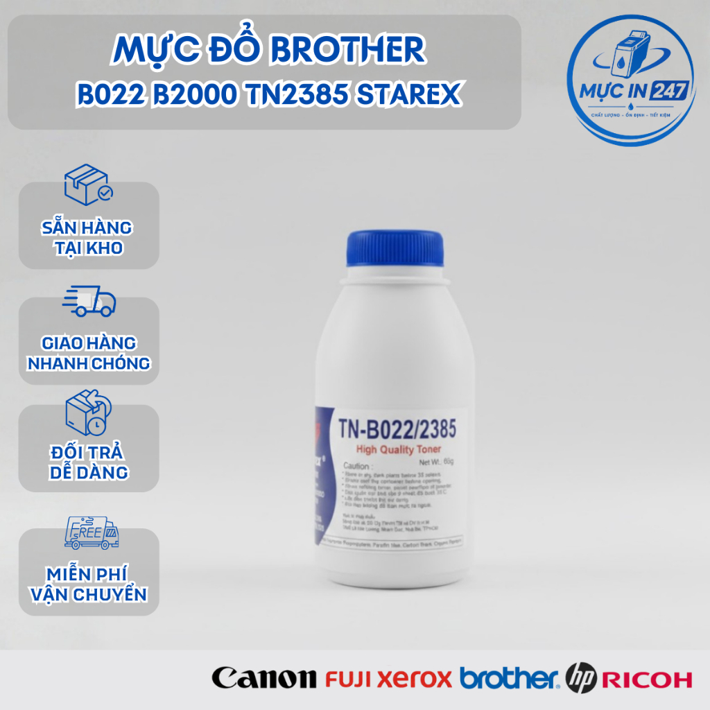 Mực Đổ Brother TN2385 B022 B2000 Starex – Cho HL2321D, In Đậm Nét, Ít Hao
