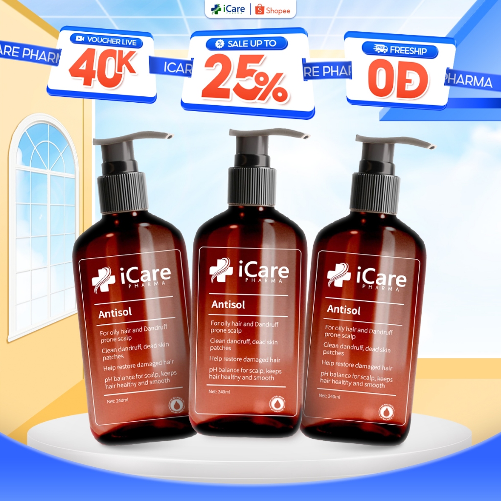 Combo 03 Chai Dầu Gội Sạch Gàu Antisol | Thương Hiệu iCare Pharma