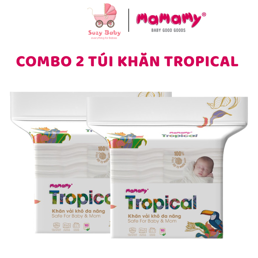 [COMBO 2 GÓI] Khăn Khô, Khăn Vải Khô đa Năng MAMAMY TROPICAL 160 TỜ, Suzy Baby