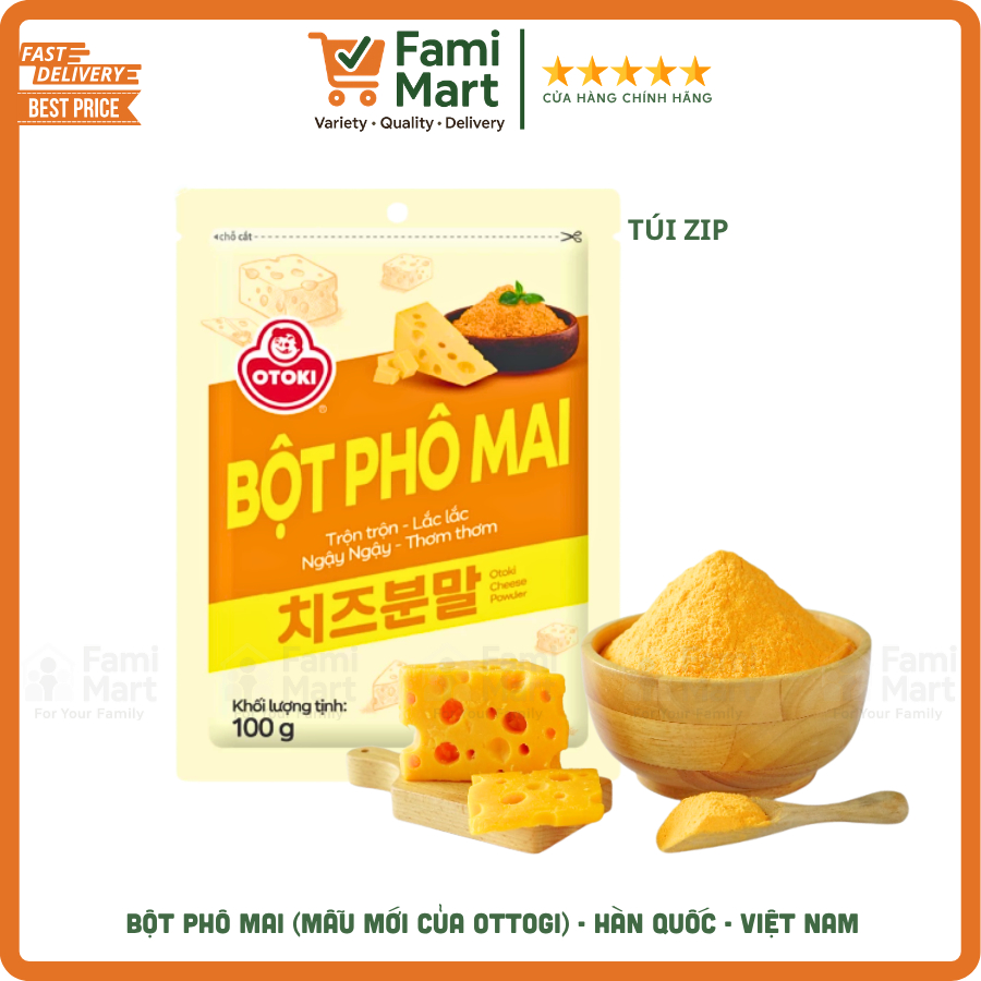 [HSD: 5/2027] Bao bì mới OTOKI (Ottogi cũ) - Hot Bột phô mai túi zip 100g_thương hiệu Hàn Quốc_Fami