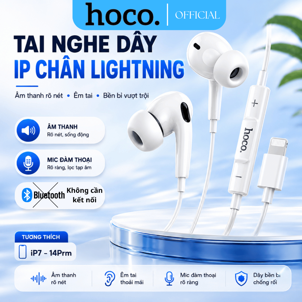 Tai Nghe có dây chân Light ning chính hãng Hoco M111/M111Pro Hỗ trợ Game, không delay, cắm nghe ngay
