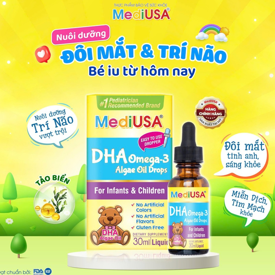 MediUSA DHA OMEGA-3 ALGAE OIL DROPS - trẻ có chế độ ăn uống thiếu hụt hoặc có nhu cầu bổ sung DHA ch