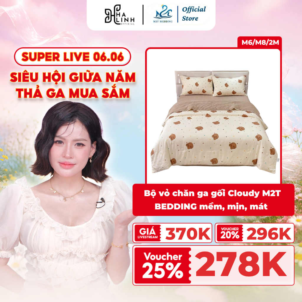[Võ Hà Linh x M2T] Bộ chăn ga gối Cloudy M2T Bedding đáng yêu chăn ga Hàn Quốc miễn phí bo chun drap