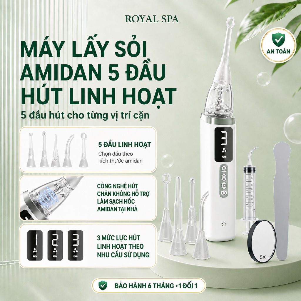 Máy lấy sỏi amidan 5 đầu hỗ trợ loại bỏ sỏi amidan, hỗ trợ giảm thiểu mùi hôi miệng, giảm đau và viê