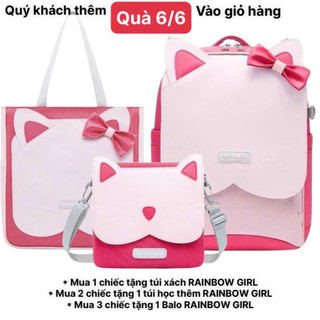 Balo chống gù RAINBOW GIRL hình mèo hàng xuất Nhật cho bé tiểu học ..