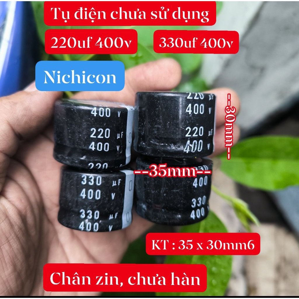 set 10 tụ 220uf 400v 330uf 400v Nichico.n chưa sử dụng, đẹp hàng nhà máy lưu kho, bao sử dụng, đk 35