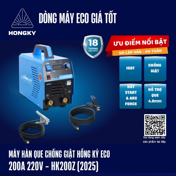 [010] Máy hàn que chống giật Hồng Ký eco 200A 220V - HK200Z