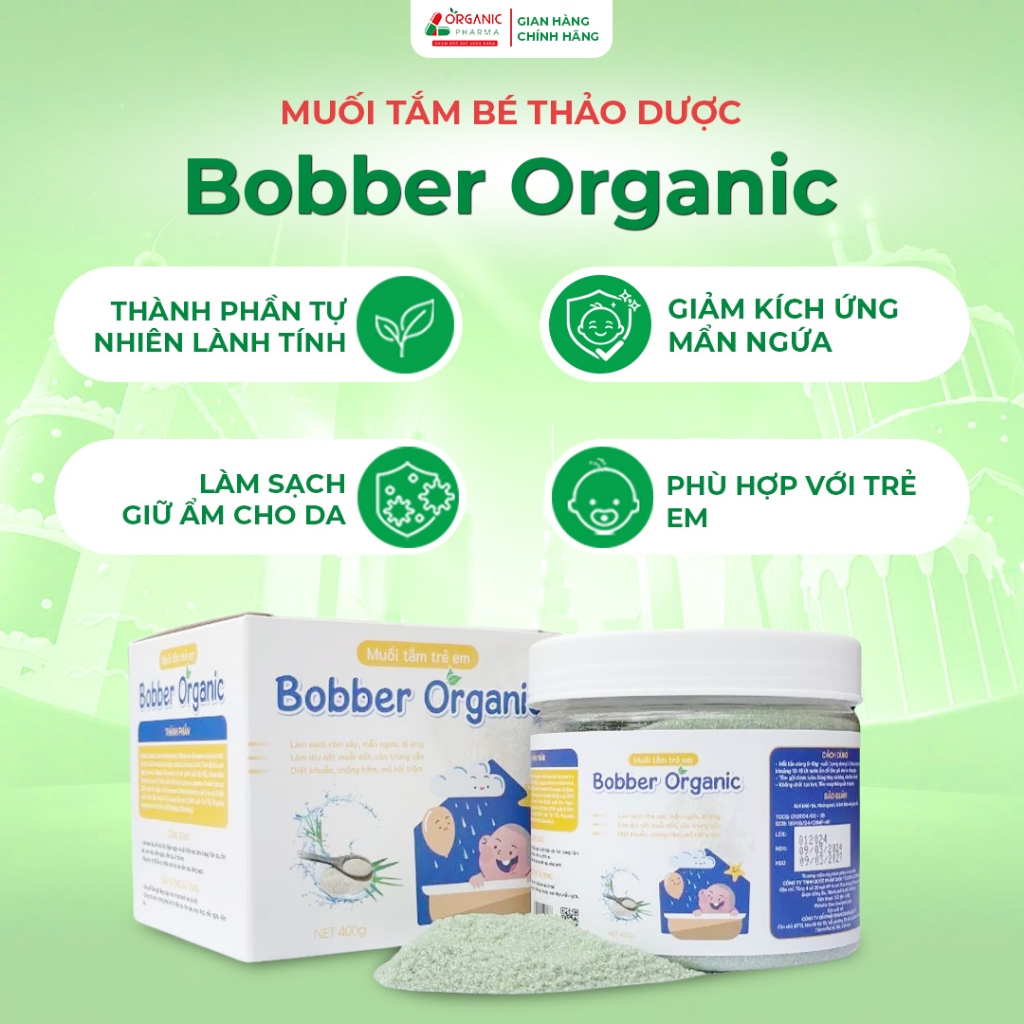 Muối Tắm Bé Thảo Dược BobBer Organic từ thiên nhiên sạch rôm sảy tăng đề kháng cho bé - hộp 400g