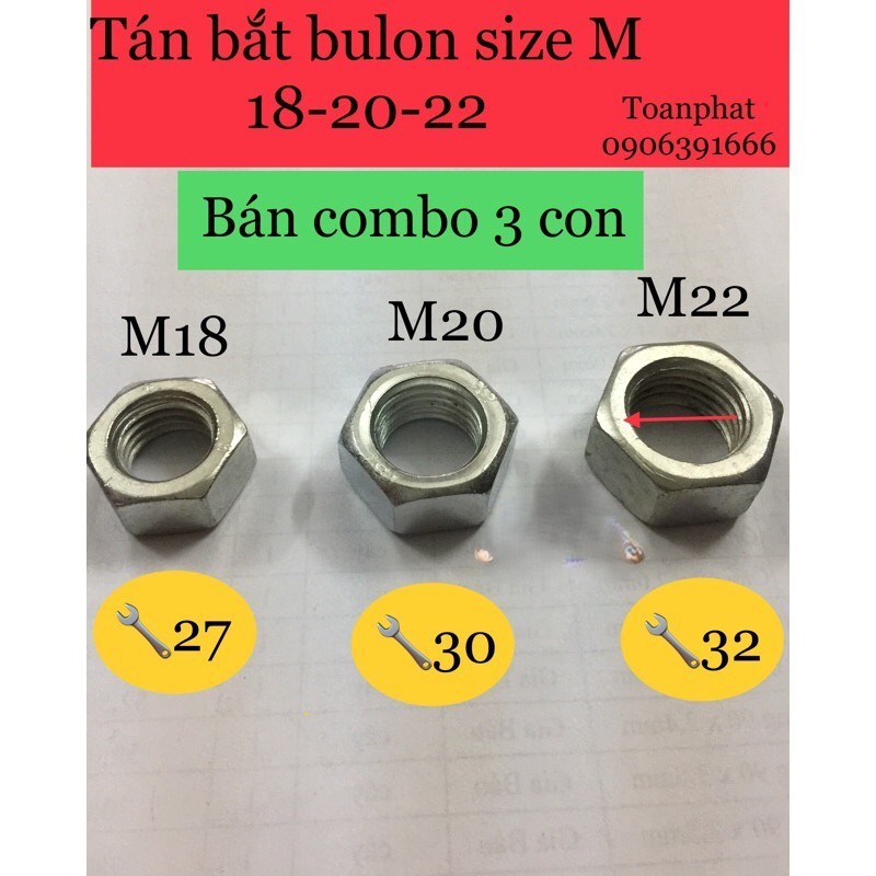 Tán ecu bắt bulon size M18-M20-M22 (3con)