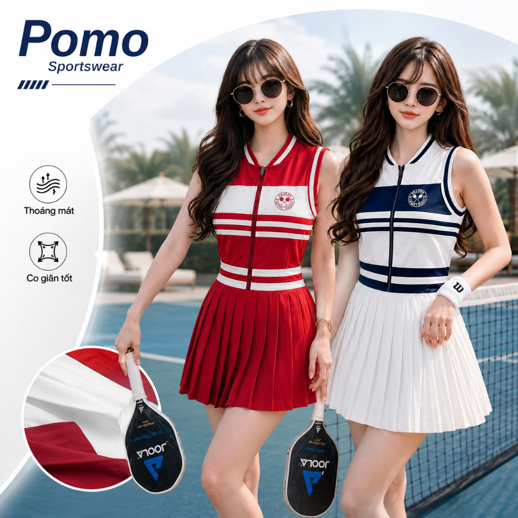 Set thể thao nữ Kama sport BP222, bộ váy liền của WL chất thun mềm co dãn tập pickleball, tennis