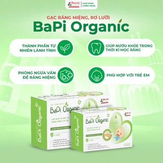 Gạc rơ lưỡi BaPi Organic hộp 30 gói, tẩm Lá Hẹ ,làm sạch bảo vệ nướu, lưỡi bé