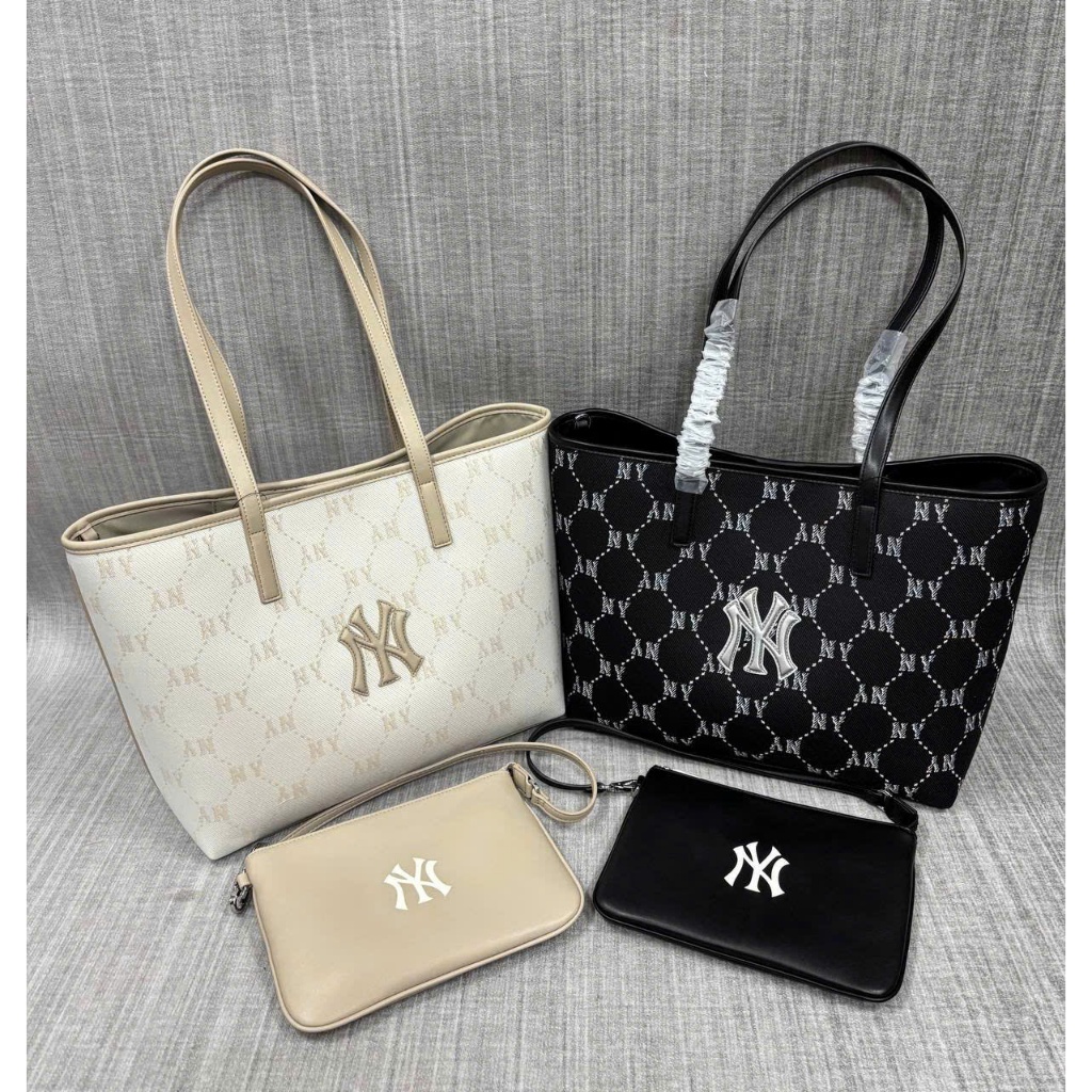Túi Tote MLB Classic Monogram Jacquard Shopper Bag New York Yankees 3Aorm015N 3AORMJ16N Đen / Trắng 