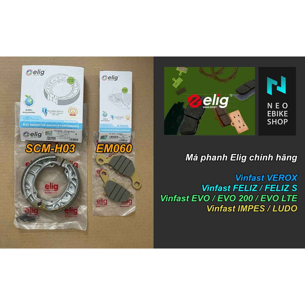 Má phanh elig chính hãng cho xe máy điện Vinfast VEROX, FELIZ S/2025, EVO/EVO 200/EVO LTE, IMPES, LU