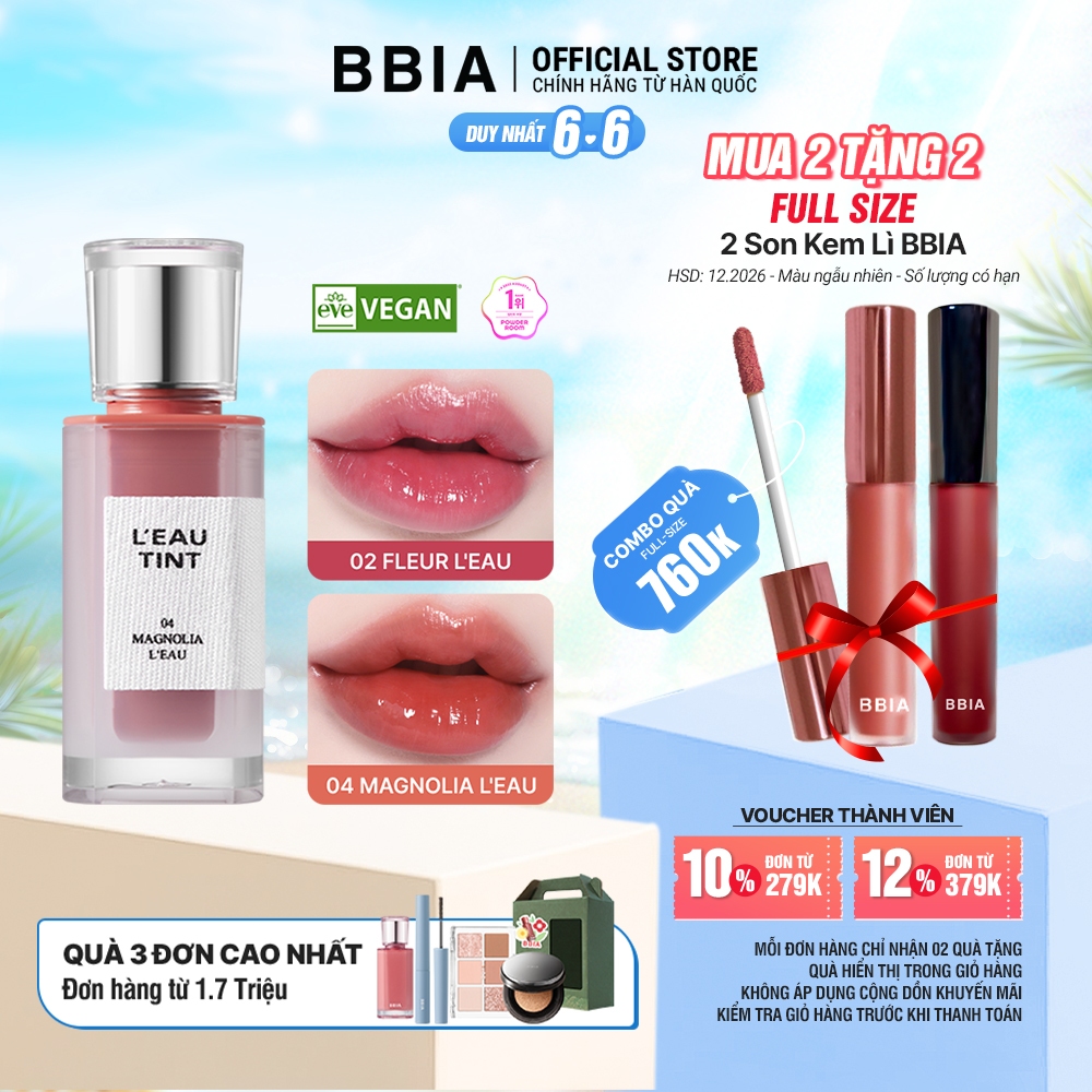 Son tint bóng lâu trôi, dưỡng ẩm, màu trong veo BBIA L'eau Tint 4.5g | BigBuy360 - bigbuy360.vn