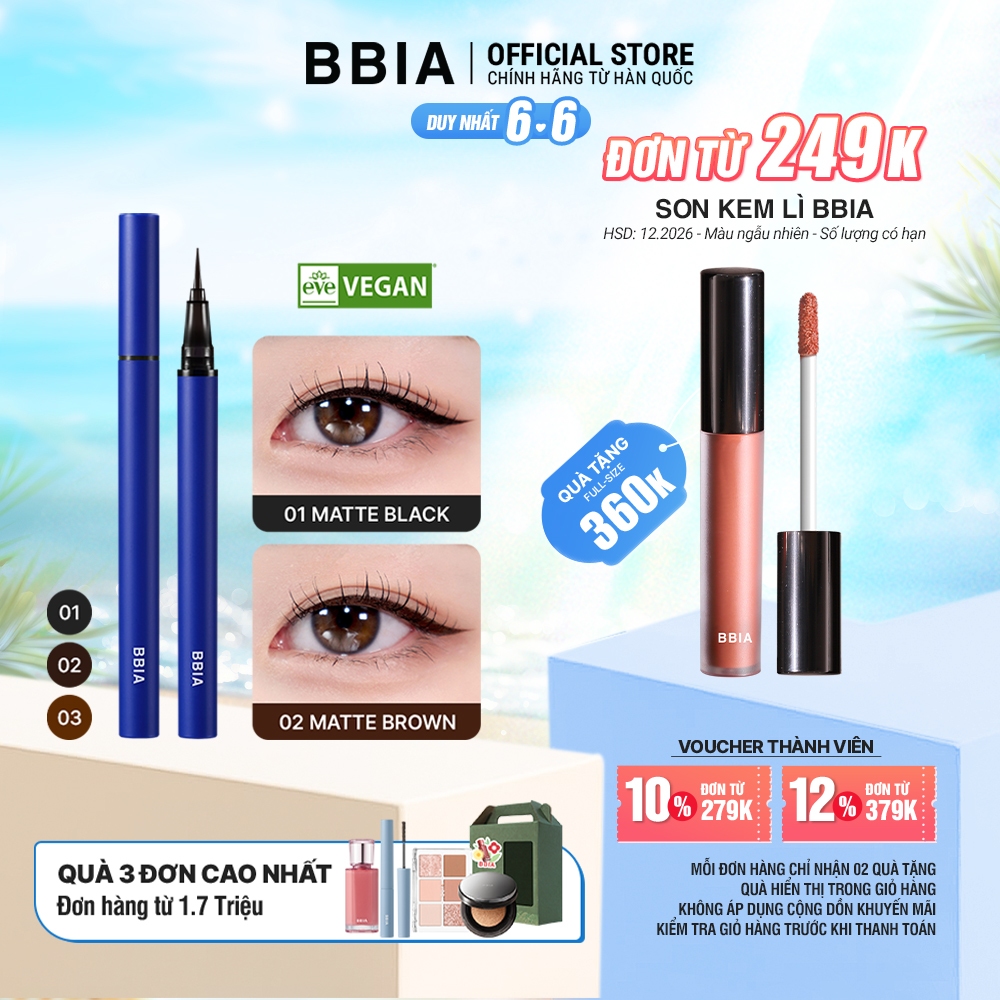 Kẻ mắt nước bền màu, chống nước BBIA Never Die Brush Eyeliner 0.4g