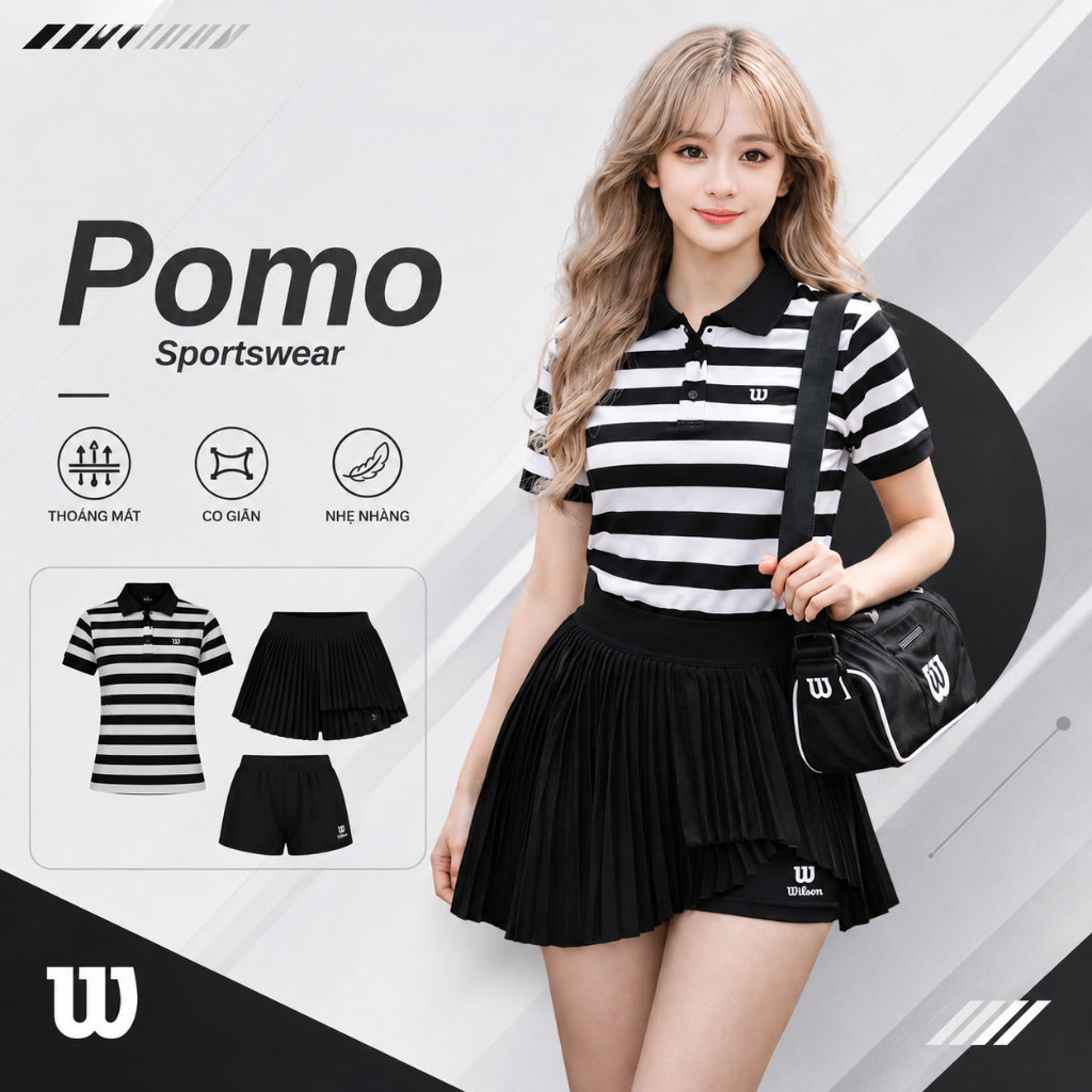 Set thể thao nữ Kama sport BP220, áo chất thun polo mềm mix chân váy xẻ tập pickleball, tennis