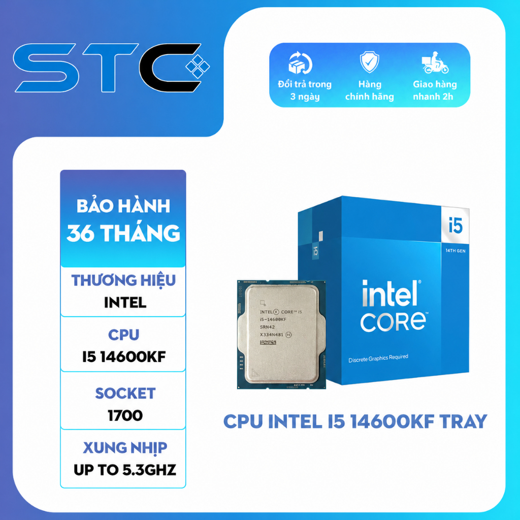[Full Vat ] CPU Intel Core i5 14600KF Tray - Hàng mới 100%