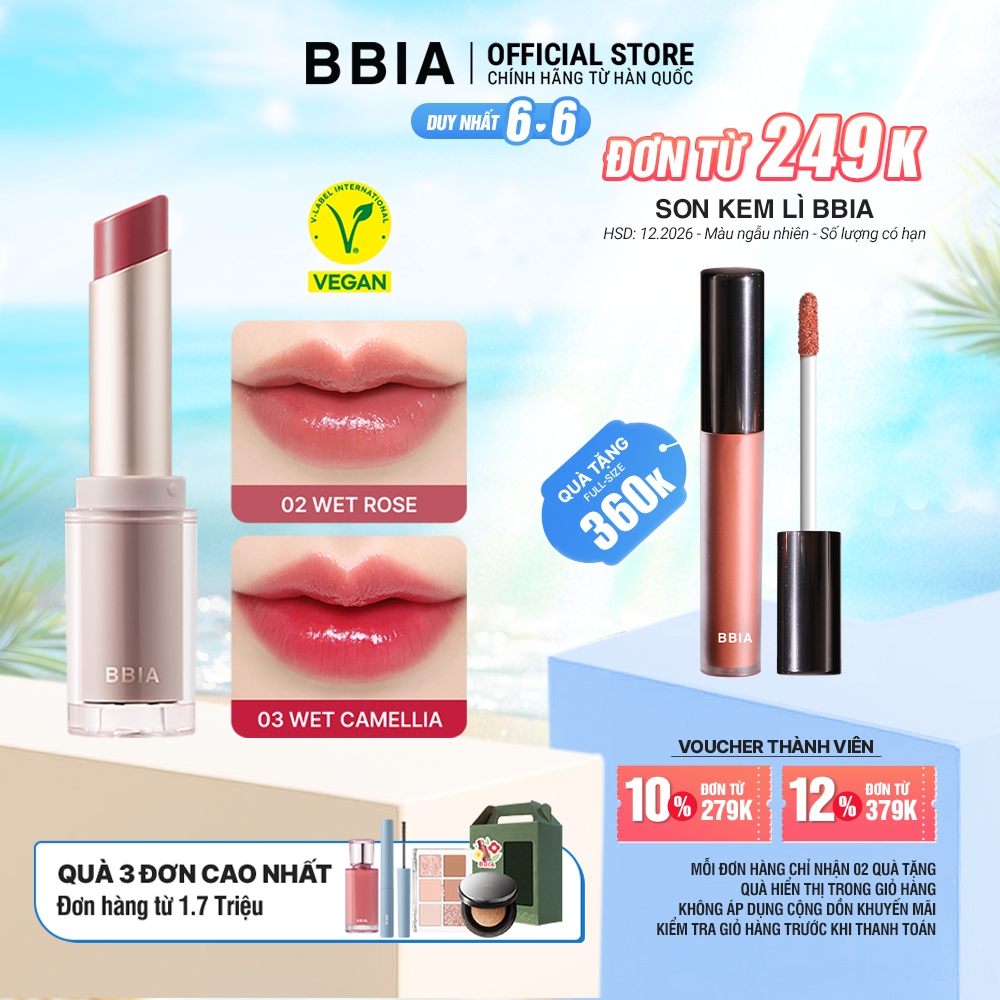 Son thỏi tint bóng căng mọng, dưỡng ẩm mềm mịn BBIA Ready To Wear Water Lipstick 3g | BigBuy360 - bigbuy360.vn