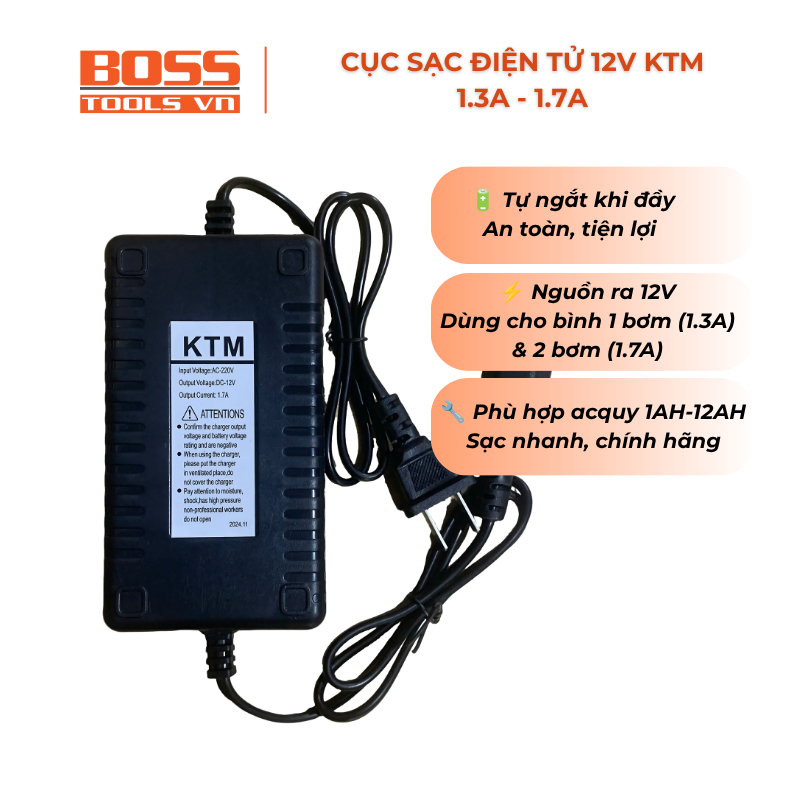 Sạc Điện Tử KTM 12V 8Ah & 12V 12Ah Tự Ngắt Khi Sạc Đầy Dùng Sạc Bình Phun Thuốc Acquy Đồ Chơi 12V