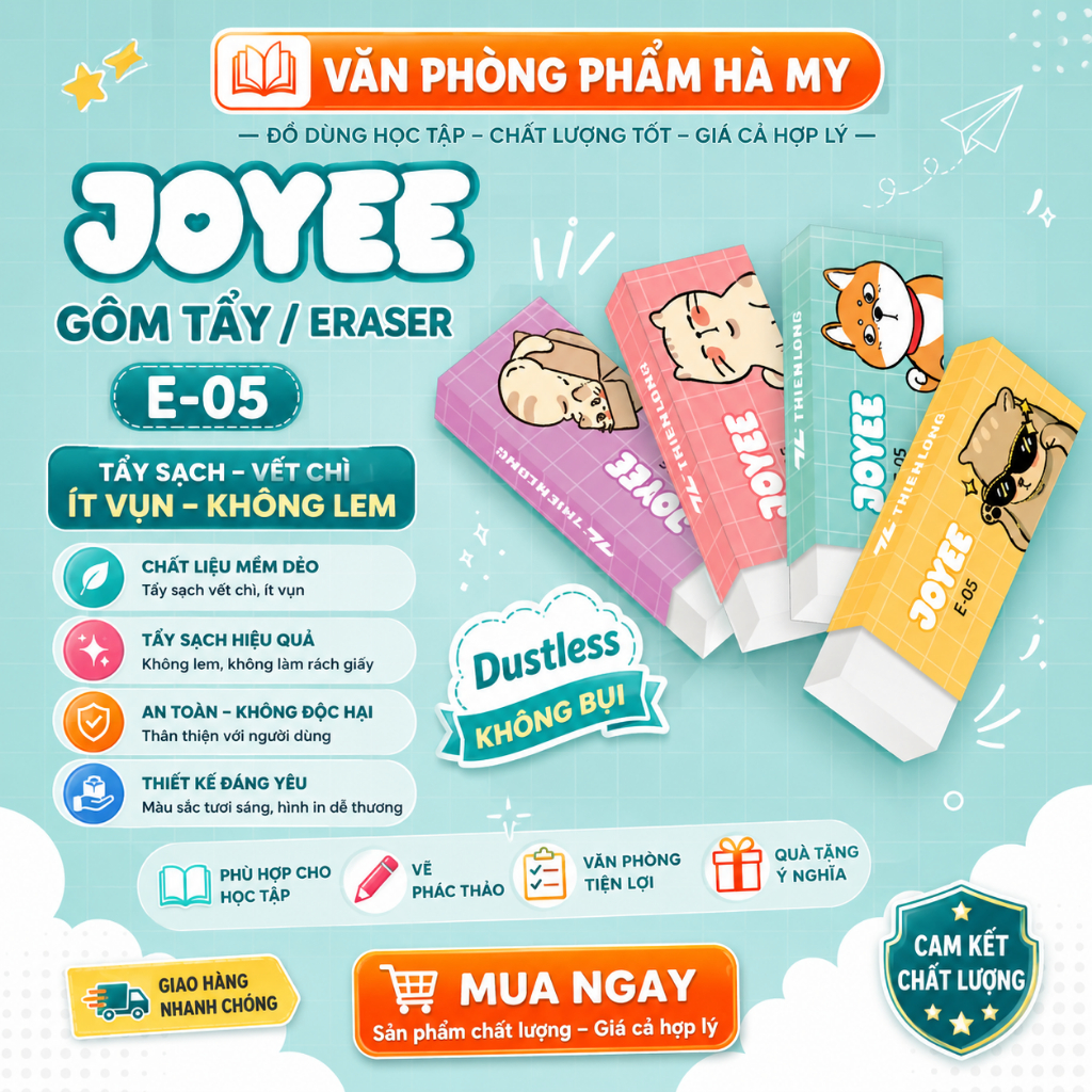 Combo 5 Cục Gôm tẩy lớn trắng Thiên Long E-05